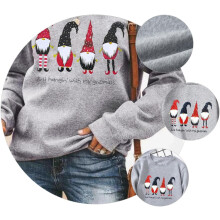Felpa natalizia da donna a maniche lunghe con stampa alla moda, ideale per feste e vacanze, colore grigio.