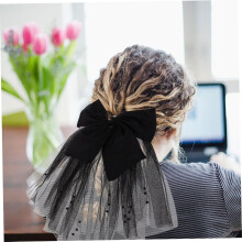 Curto multi-camada preto bowknot noiva véu clipe de cabelo wedding party véu para noivas solteira acessórios