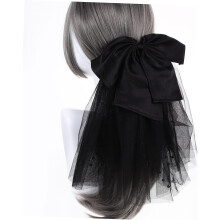 Korte, meerlaagse zwarte bruidssluier met strik, haarclip, bruidssluier voor vrijgezellenfeesten. Accessoires voor bruiden.