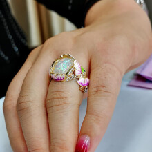 Opal-Fingerring mit floralem Muster, Größe 11, bemalter Partyring, modisches Schmuckaccessoire für Damen