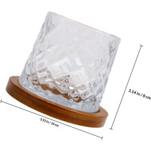 Verre à whisky Old Fashioned, mug de 280 ml avec base en bois et structure rotative, style classique