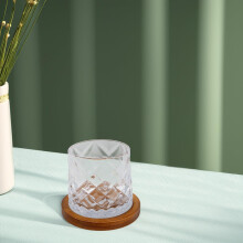 Klassisches Whiskyglas im Old-Fashioned-Stil, Tumbler, Becher, 280 ml, mit Holzfuß und drehbarem Mechanismus