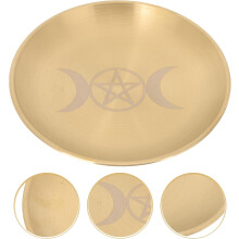 Piatto d'altare a forma di pentagramma, vassoio portaoggetti in metallo, portacandele decorativo a tre fasi lunari
