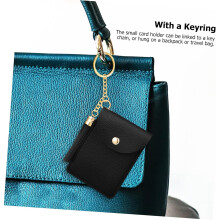 Portachiavi piccolo con nappina in pelle PU, porta carte di credito da donna, accessorio sottile per portafoglio ID.