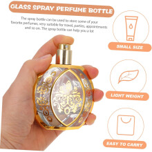 Flacone di profumo in vetro da 50 ml con decorazioni dorate, ricaricabile, stile vintage, ideale per viaggi e uso quotidiano.