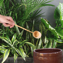 Mestolo di bambù in stile giapponese, mestolo per acqua, fatto a mano con manico lungo, per il tè, texture naturale, marrone, utensile da cucina