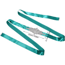 Strassbesetzter Brautgürtel mit grünem Satinband, handgefertigte Hochzeitsschärpe