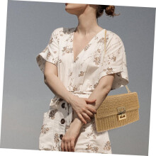 Borsa a tracolla con catena in finta paglia, pochette da donna, portafoglio da spiaggia, piccola borsa a tracolla da viaggio