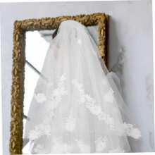 Bridal Veil Lace Wedding Bride Veil Double Layer bordado malha de renda Tulle