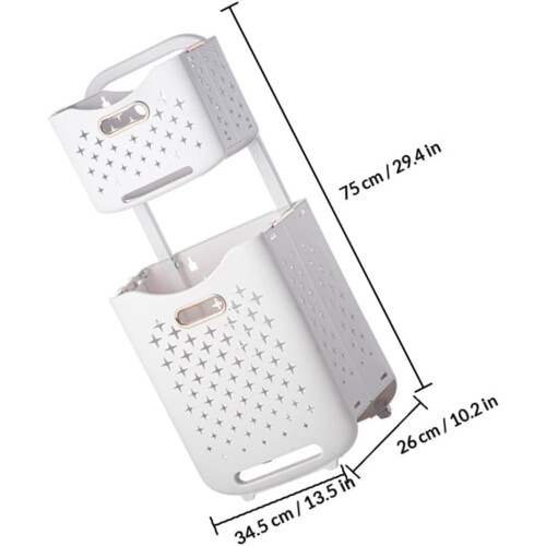 Rolling Laundry Hamper Folding Laundry Basket Double Layer Plastic com freio grande capacidade 1