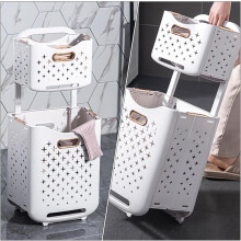 Cesto de ropa plegable con ruedas, doble capa de plástico con freno, gran capacidad.