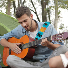 Sangle de guitare en tissu bleu pour guitare électrique et folk, avec caractéristiques de protection et de réduction de la pression