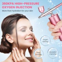 Kit portátil de mini aerógrafo rosa con pulverizador de nano niebla, dispositivo de niebla facial y herramienta de reposición de agua.