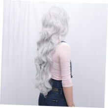 Dlhé vlnité kučeravé parochne pre cosplay anime štýl ženy, parochňa s ofinou, sivé na Halloween a párty