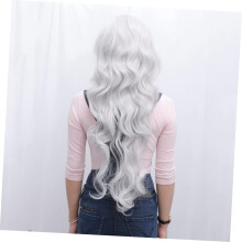 Long Wave Curly Hair Wigs para Cosplay Estilo Anime Mulheres Peluca de cabelo Bangs Cinza para Halloween e Festas