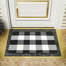 Rutschfeste Badematte, Gittermuster, 89 x 51 x 13 cm, Baumwoll-Leinen-Mischgewebe, waschbar, weich, modernes Design