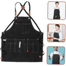 Arbeitsschürze mit mehreren Taschen, schwarze, dicke Küchenschürze aus Canvas