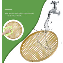 Cesta multifuncional de almacenamiento tejida, cesta para alimentos de bambú, diseño creativo y delicado, color caqui.