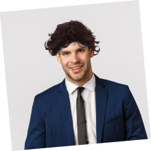 Perucă scurtă, realistă, maro, afro, creță, pentru bărbați, perucă din fibră rezistentă la căldură