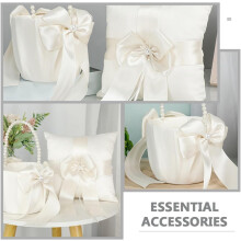 Blumenstoff-Tragekorb-Kissen-Set für Mädchenhochzeiten, weiße PU-Spitze, romantische Hochzeitsdekoration