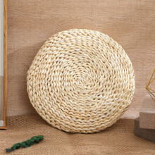 Coussin de yoga et de méditation en paille tressée, rond, 30 x 30 cm, garnissage en coton naturel fait main, léger