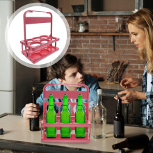 Pink Folding Beer Bottle Carrier 6 Bottles Plastic Sturdy Construction Convenient to Carry
