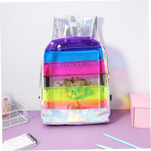 Glänzend lila Rücken mit transparenten Regenbogenstreifen, große Kapazität, PVC-Schultasche