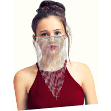 Collana per il viso da donna con nappe di strass argentati, elegante e lunga, in stile vintage.