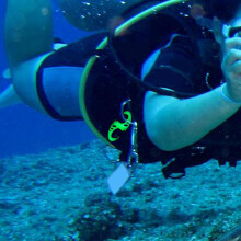 Moschettone a doppia estremità in metallo resistente per immersioni subacquee con luminescenza notturna e grilletto a doppia leva.