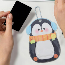 Niedlicher Pinguin-Kartenhalter aus PVC, Schlüsselanhänger, Kette, Cartoon-Tier-Fotokartenhülle