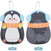 Niedlicher Pinguin-Kartenhalter aus PVC, Schlüsselanhänger, Kette, Cartoon-Tier-Fotokartenhülle