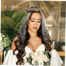 1 Conjunto Elegante Tiara de noiva e coroa de véu com encaixe de encaixe de véu de renda