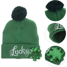 Cappello di lana ricamato, berretto irlandese, trifoglio verde con paillettes, accessori invernali festivi per il giorno di San Patrizio