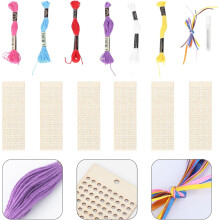6pcs Wooden Cross Stitch Kit with Handmade Rectangular Wood Bookmarks DIY Cross Stitch Decoration Set