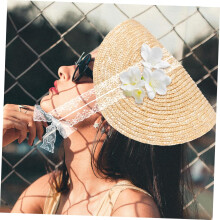 Gorro de paja trenzada estilo boho para mujer, estilo Lolita, vintage, plano, para el sol, grande, 38x25cm.
