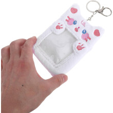 Plüsch-Kartenhülle mit Schlüsselanhänger, niedliche weiße Katze, sichtbarer Ausweishalter, 7,6 cm Foto-Display-Anhänger