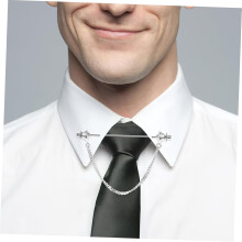 Brooch Collar Button for Men Metal Chain Collar Bar Decorative Tie Pin for Casual Shirts