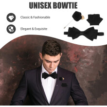 Pánsky motýlik a sada čiernych brošní do klopy s vreckovkou do saka pre svadobné doplnky
