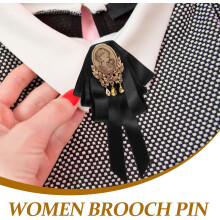 Vintage preto tecido bow tie broche pino para mulheres e homens, clipe colarinho decorativo
