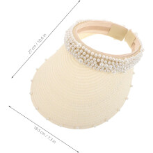 Elegante zonneklep met brede rand en imitatieparels, perfect voor strandbruiloften en als lichtgewicht reishoed.