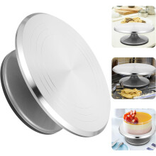 Drehteller für selbstgemachte Kuchen, drehbare Plattform, 360 drehbar, Aluminiumlegierung, silberfarben, rutschfeste Unterlage