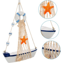 Veleiro de madeira estilo mediterrâneo modelo 23cm azul branco náutico decoração da casa