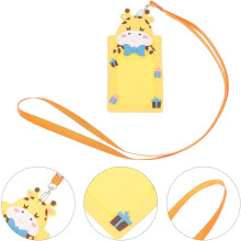 Soporte para tarjetas de identificación de silicona suave con cordón y un lindo diseño de ciervo de dibujos animados.