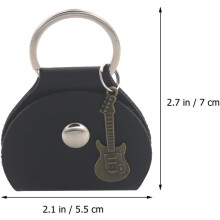 Oppbevaringsveske for gitarplekter, plektrumetui med anhengsdekor, svart PU-skinn og metall, praktisk