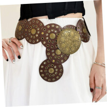 Vintage brauner Western-Scheibengürtel für Damen, Cowgirl-Concho-Gürtel mit hohler Metallschnalle
