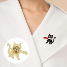 Broșă cu pisică neagră, adorabilă, emailată, amuzantă, cu desene animate, pentru accesorii de haine