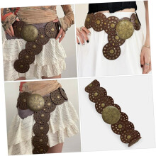 Vintage brauner Western-Scheibengürtel für Damen, Cowgirl-Concho-Gürtel mit hohler Metallschnalle