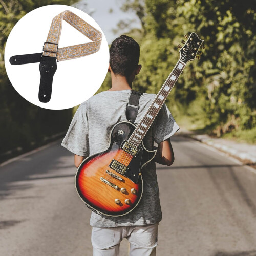 Guitar Strap with Picks and Strap Locks Crafted Embroidery Nylon Leather Adjustable