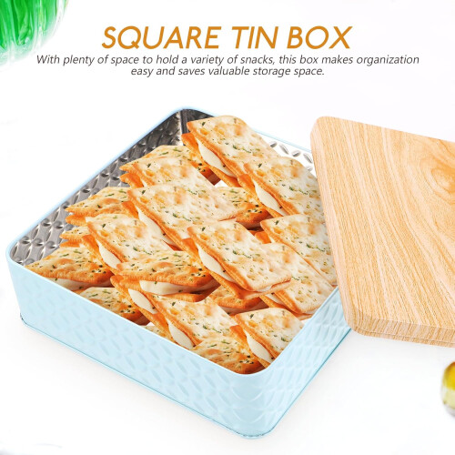 Square Metal Cookie Tin Box Lid for Present Giving, 1pcs Baking Packaging Storage Container 2