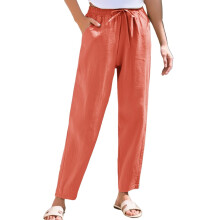 Women's cotton and linen straight-leg pants,-brick red XL